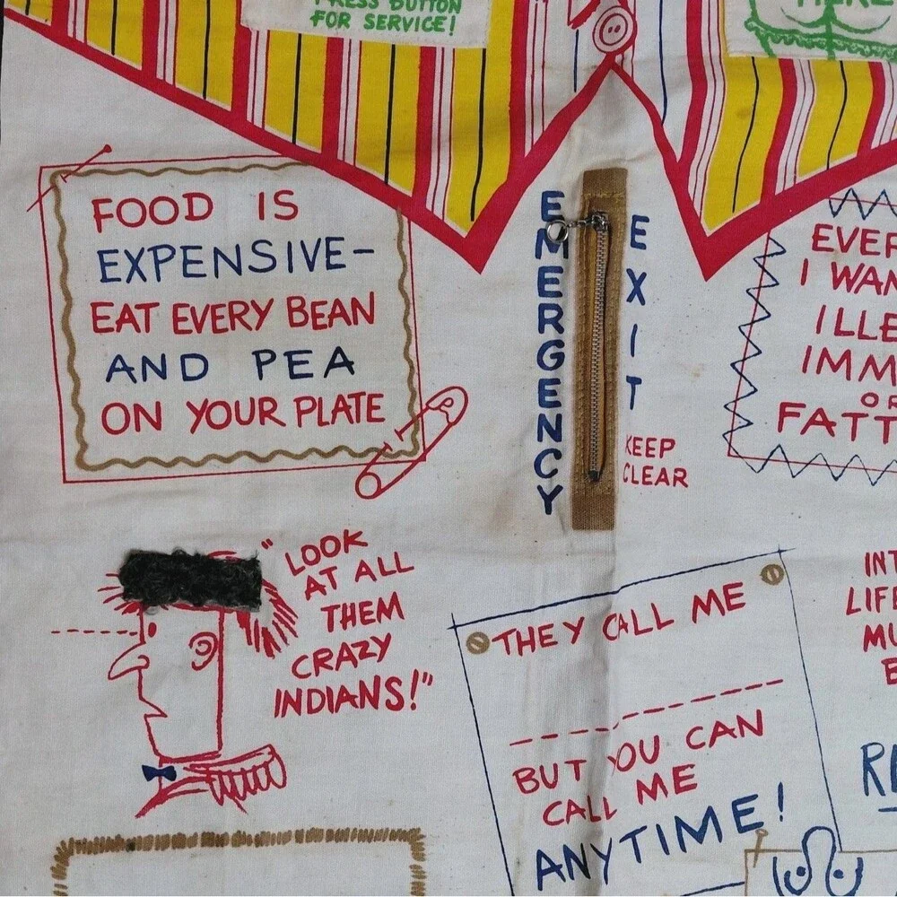 Vintage Parvin Creation Printed Graphic Mens Apron Silly Zany Funny Humor Kitsch